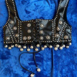 SETA Polyurethane lace up vest xxs new with tags and silver studded accents